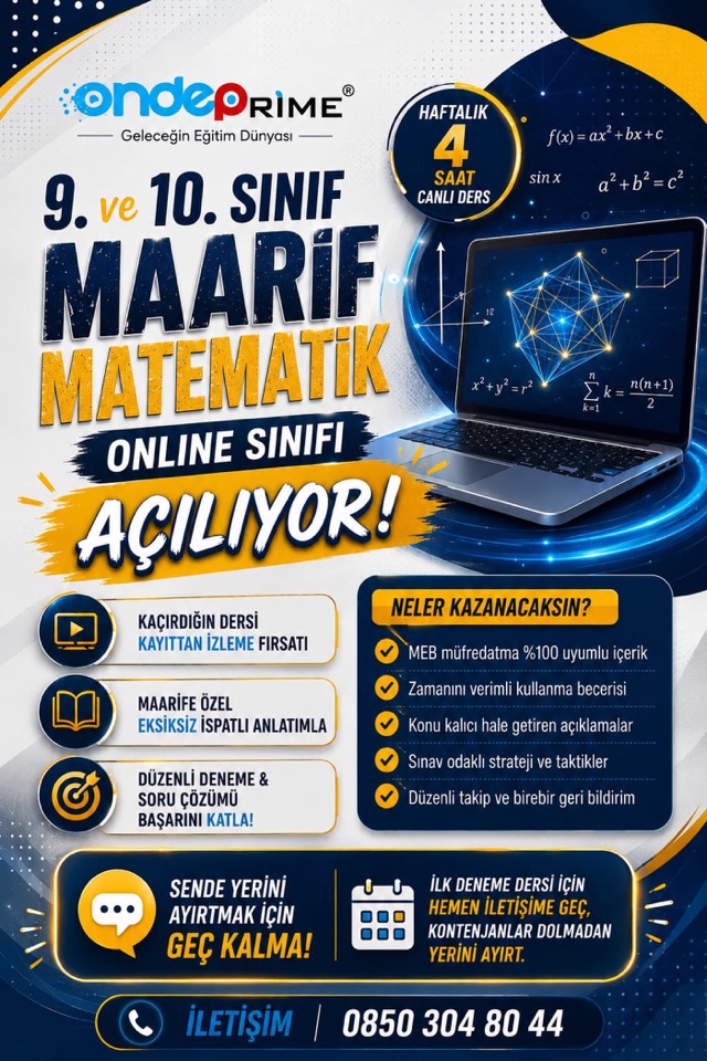 9. ve 10. Sınıf Maarif Matematik Online Sınıfı afişi